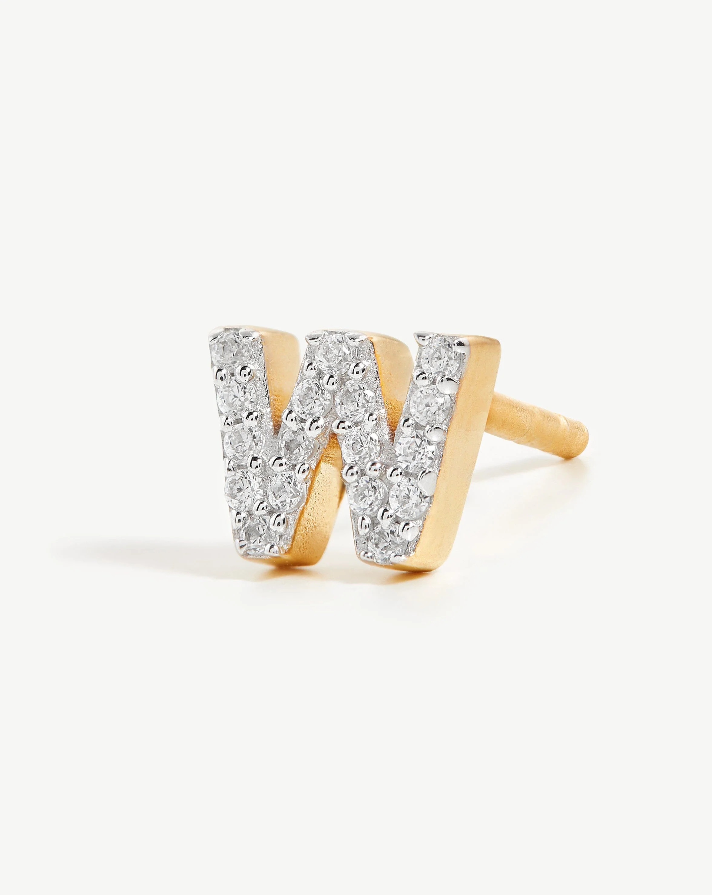 Pave Initial Single Stud Earring - Initial W | 18ct Gold Vermeil/Cubic Zirconia - Image 2