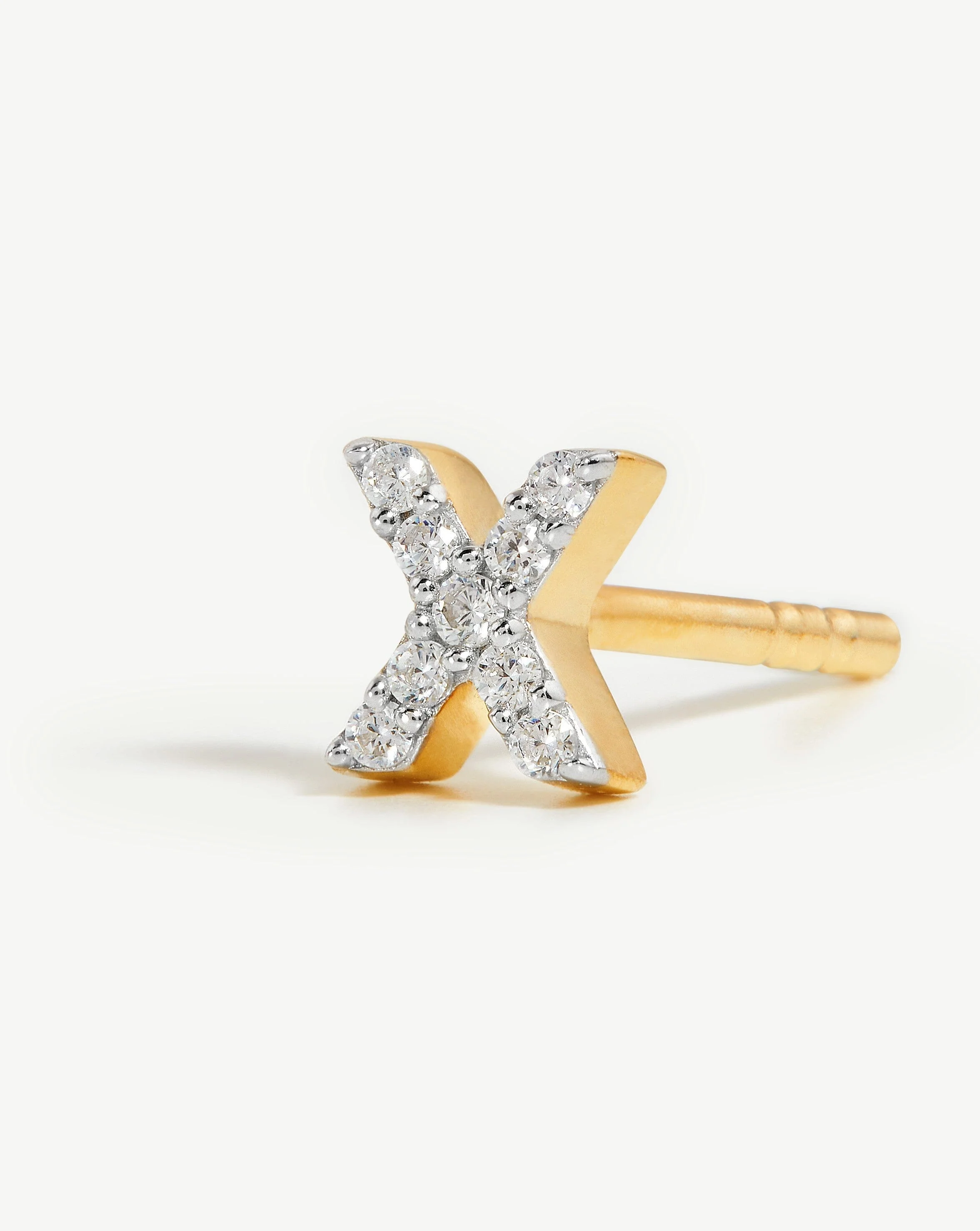 Pave Initial Single Stud Earring - Initial X | 18ct Gold Vermeil/Cubic Zirconia - Image 2
