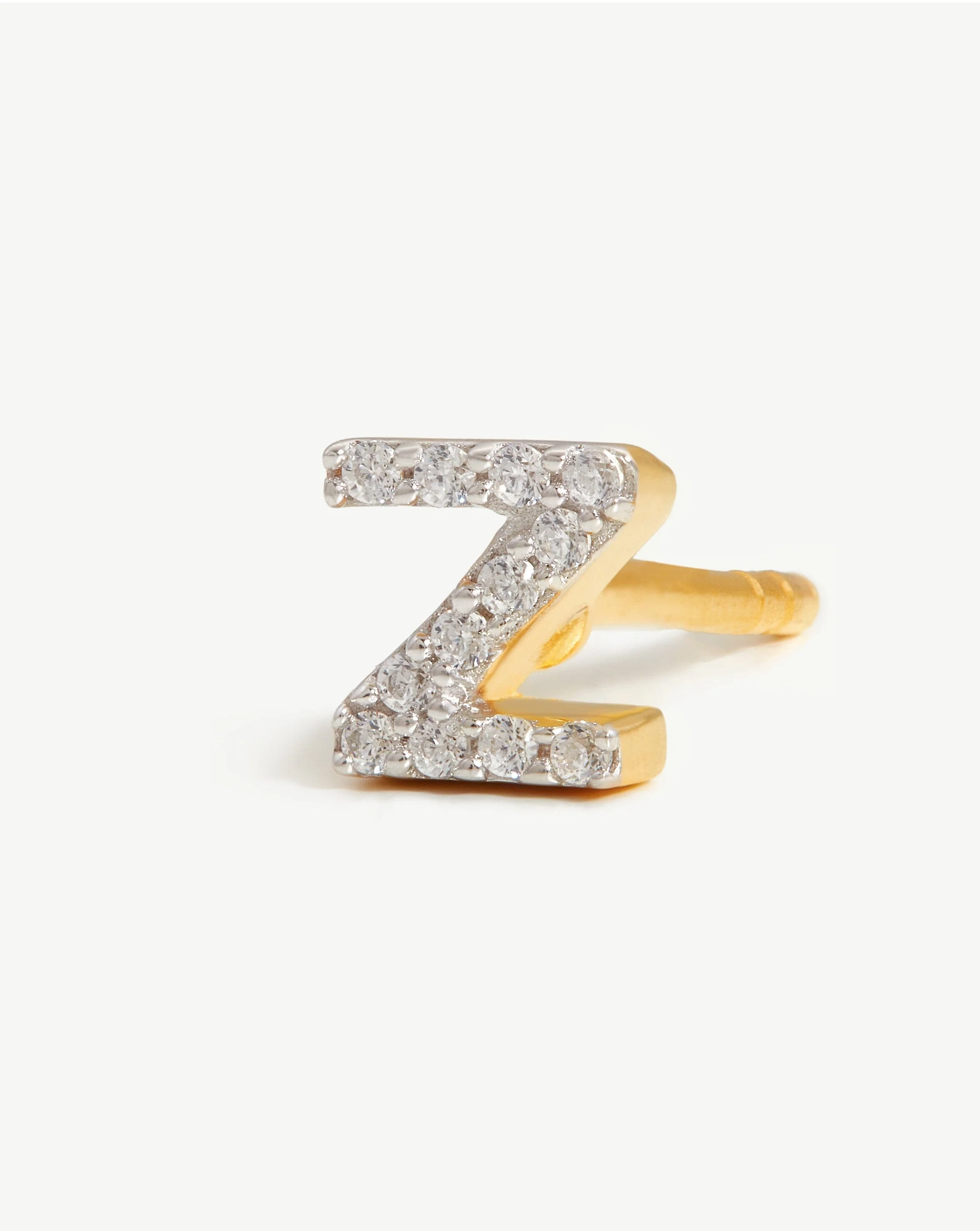 Pave Initial Single Stud Earring - Initial Z | 18ct Gold Vermeil/Cubic Zirconia - Image 2