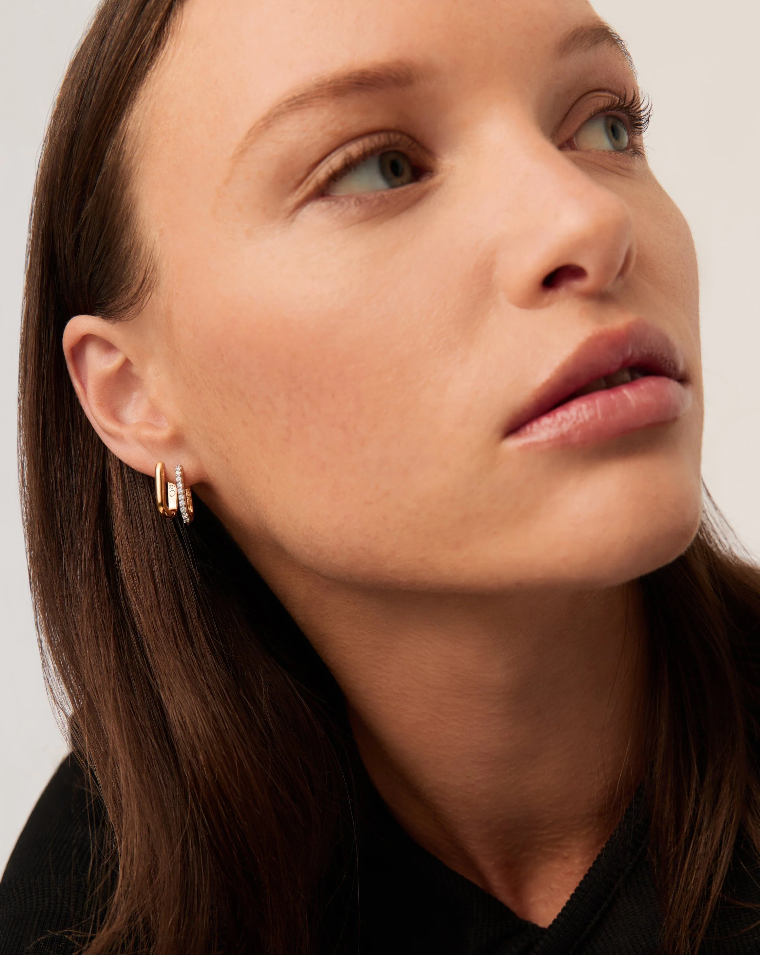 Pave Ovate Small Huggie Earrings | 18ct Recycled Gold Vermeil/Cubic Zirconia - Image 2