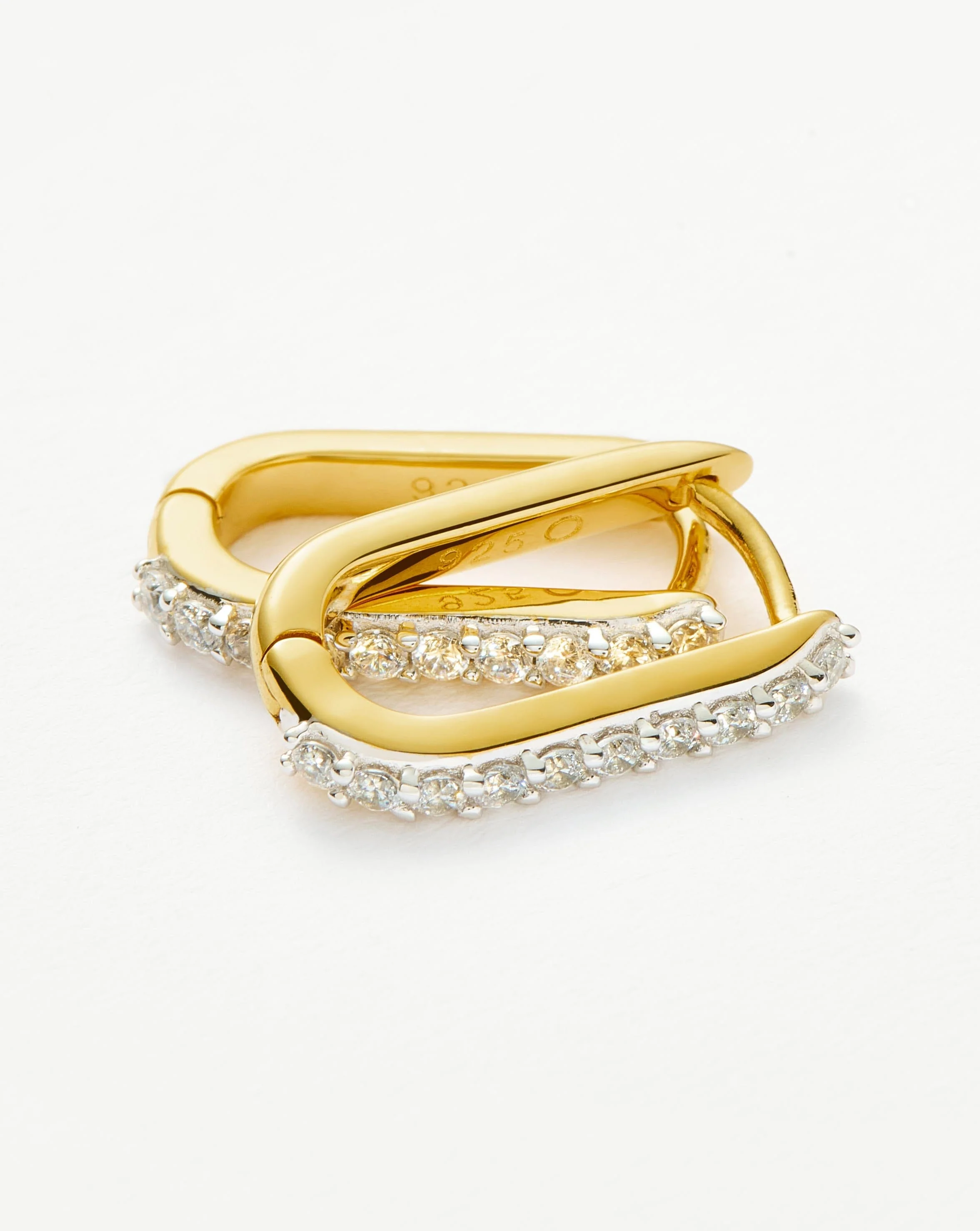 Pave Ovate Small Huggie Earrings | 18ct Recycled Gold Vermeil/Cubic Zirconia - Image 4