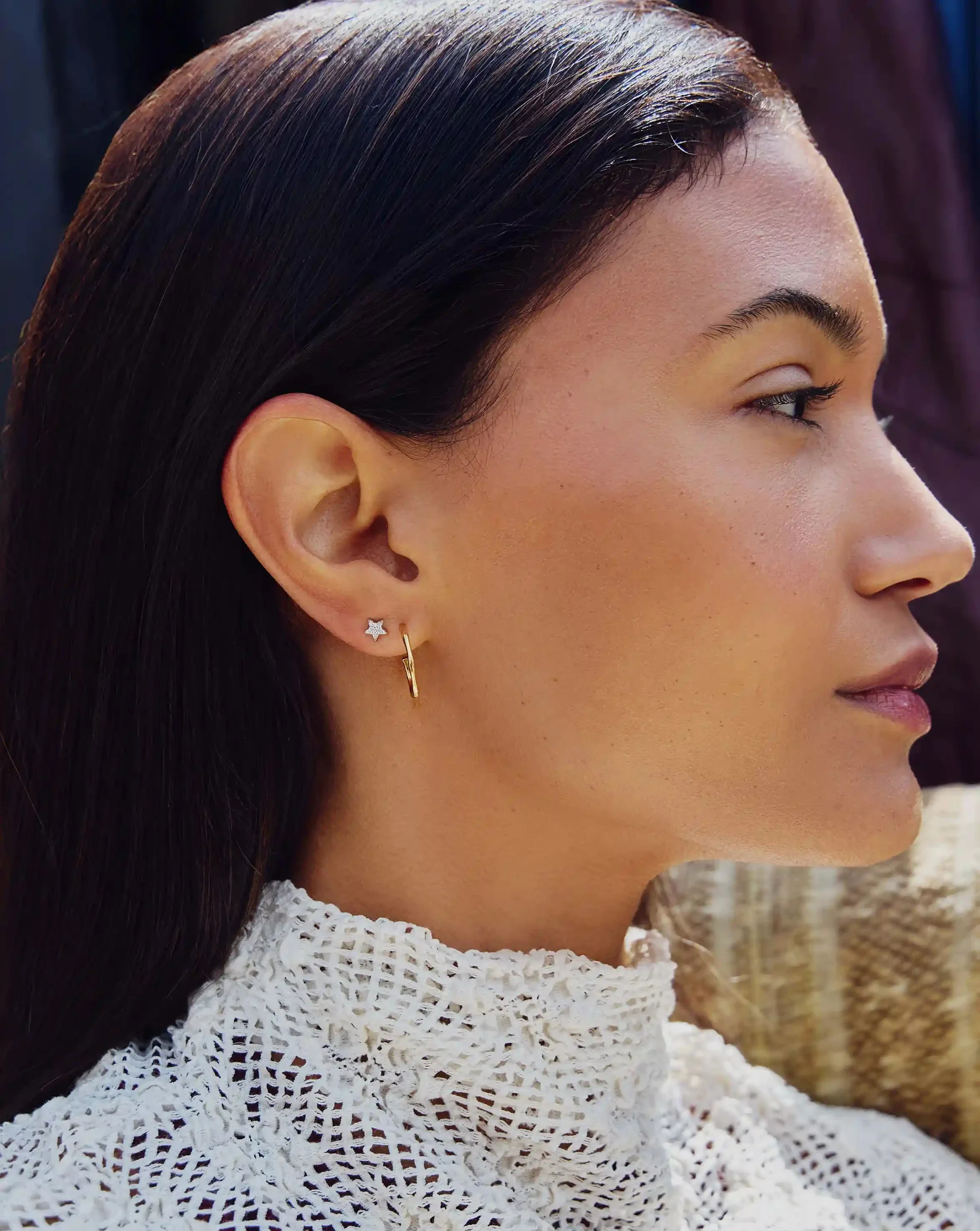 Pave Star Moon Stud Earrings - Image 2