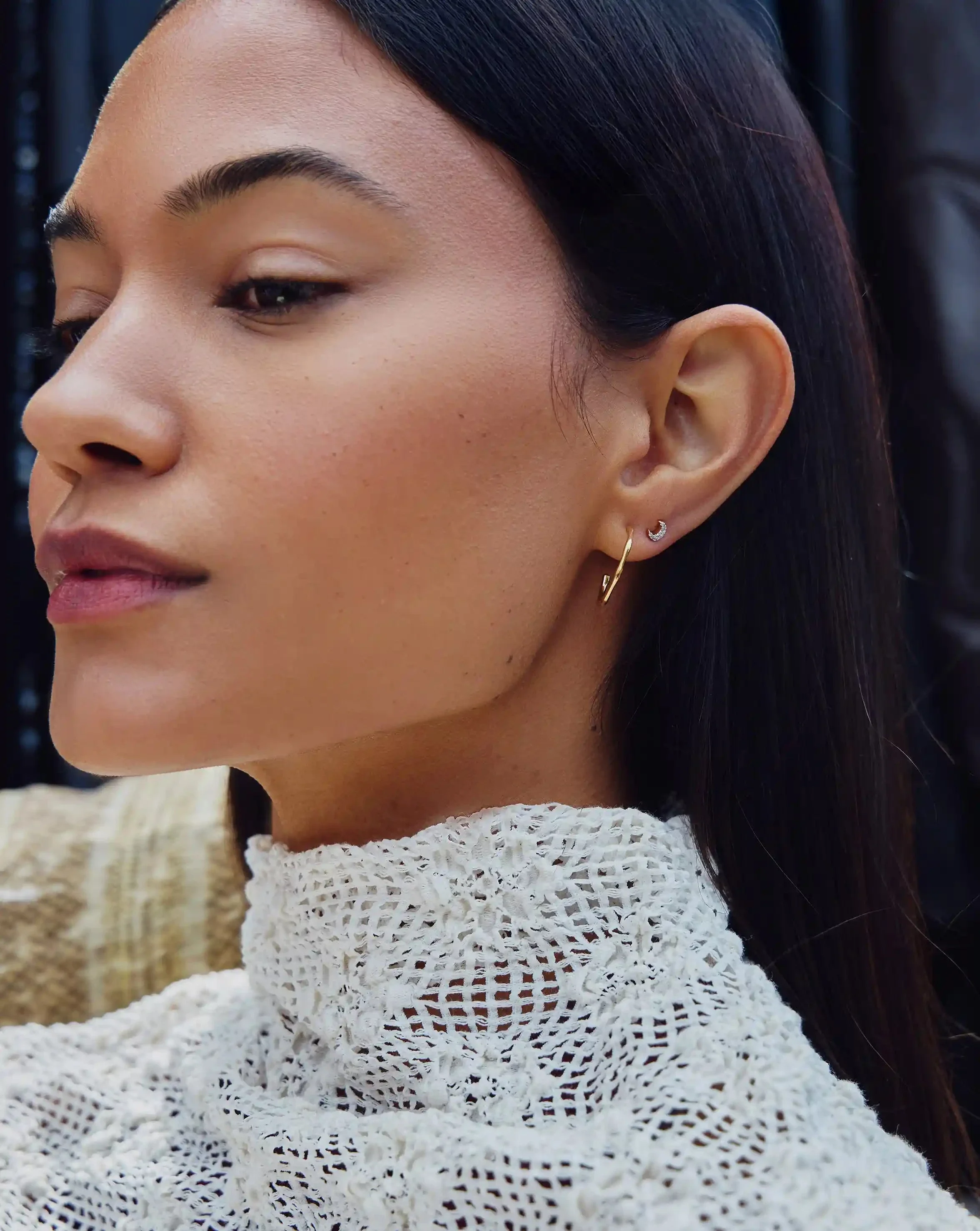 Pave Star Moon Stud Earrings - Image 3