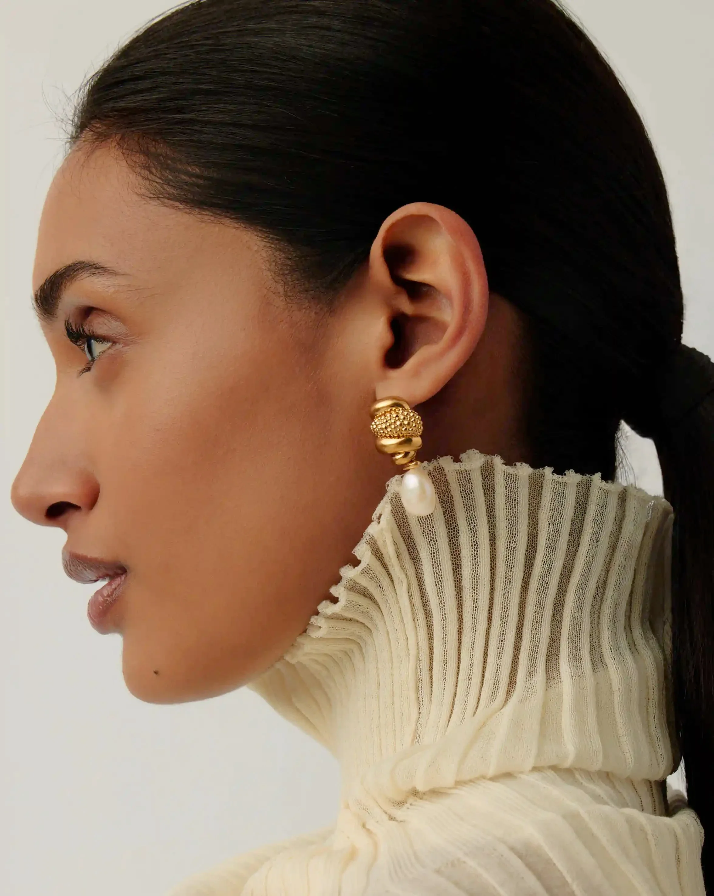 Pearl Baya Charm Drop Earrings | 18ct Gold Plated/Pearl - Image 6