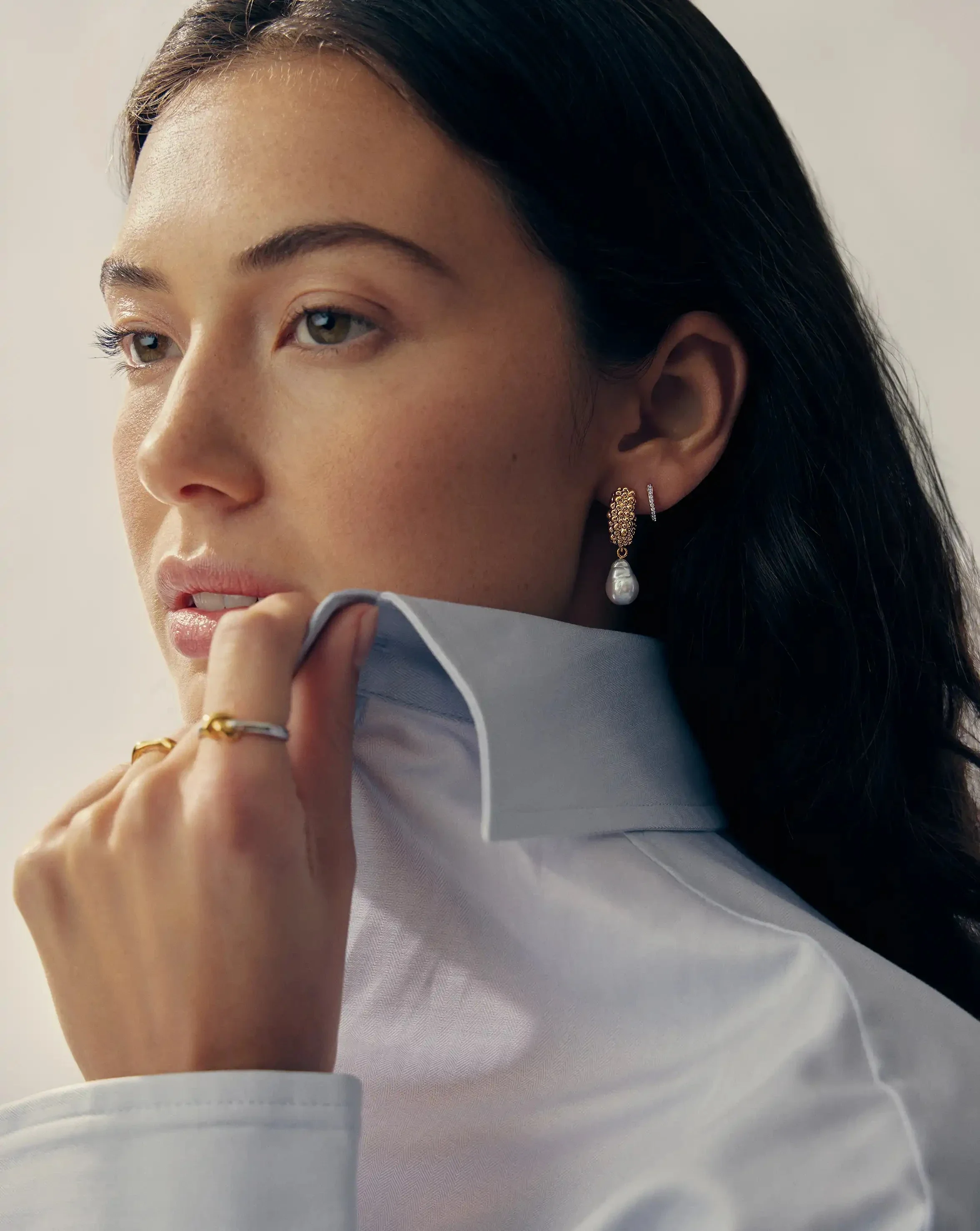 Pearl Baya Charm Hoop Earrings | 18ct Gold Plated/Pearl - Image 5