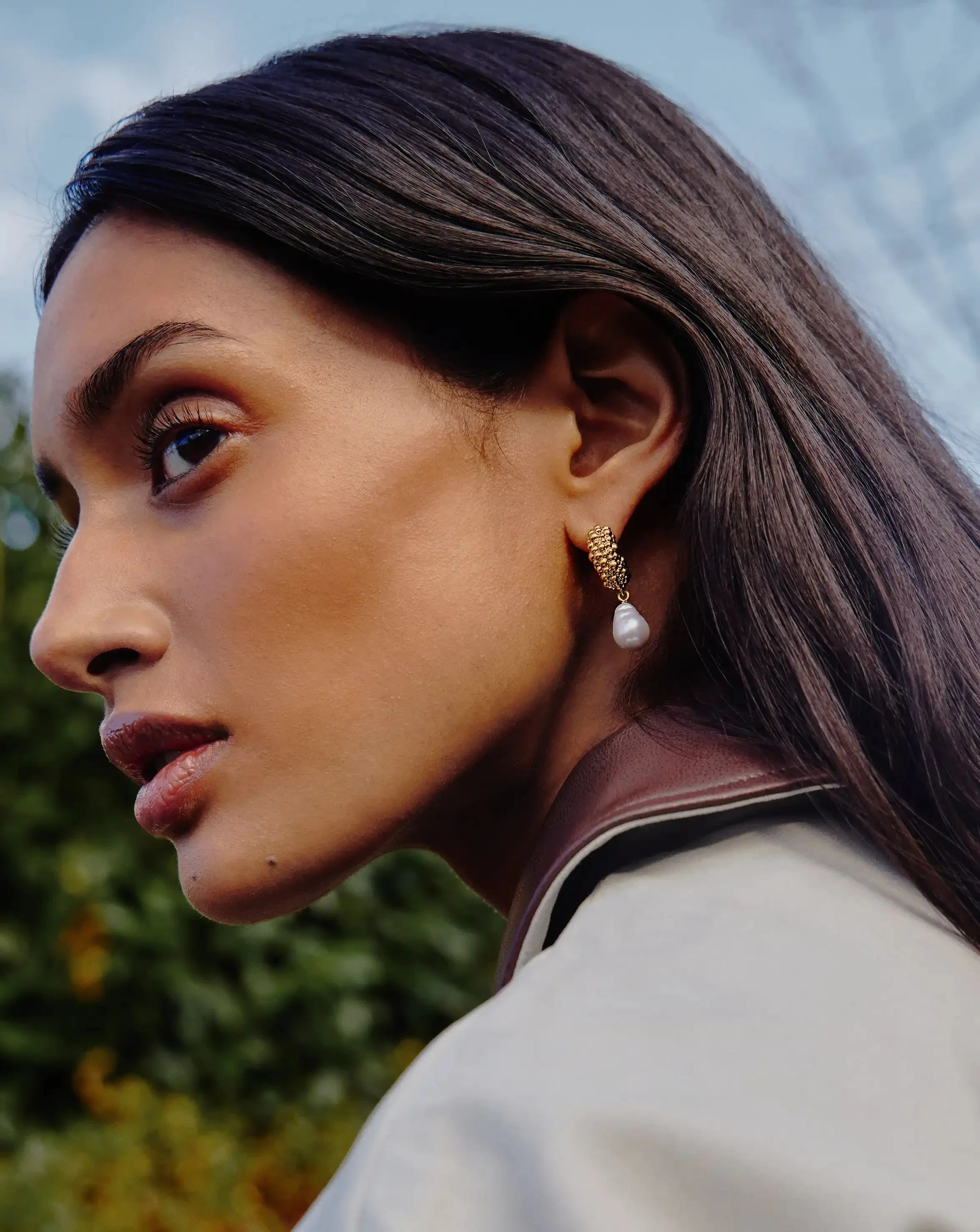Pearl Baya Charm Hoop Earrings | 18ct Gold Plated/Pearl - Image 6