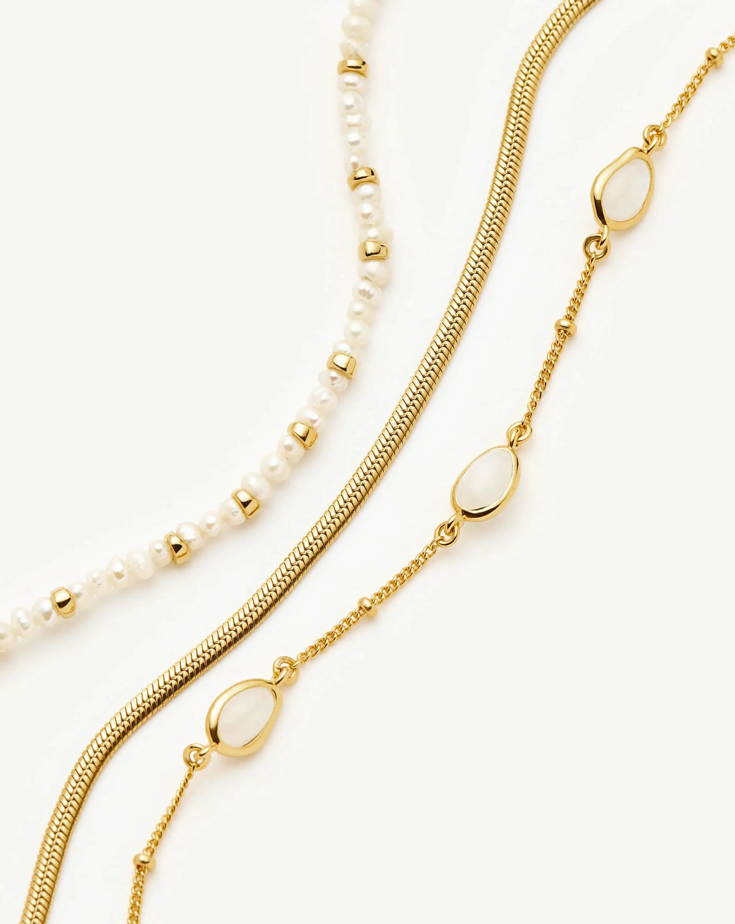 Pearl & Snake Chain Triple Bracelet Set | 18ct Gold Plated/Pearl - Image 5