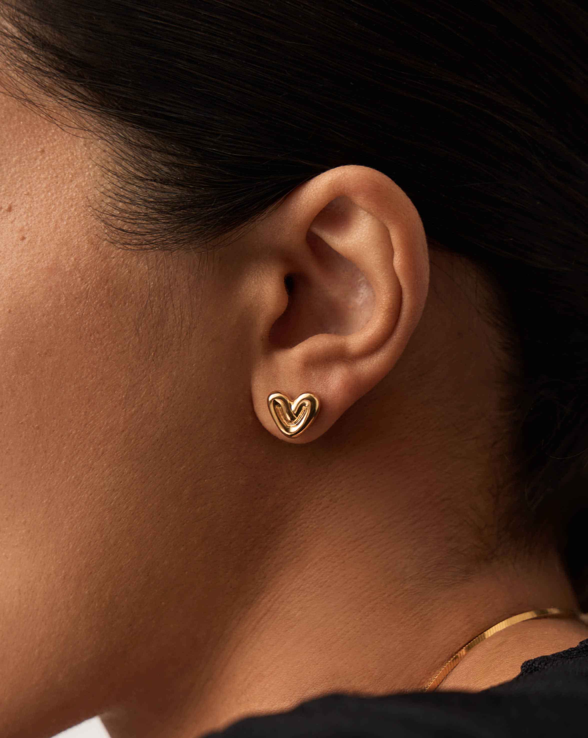 Puffy Heart Mini Stud Earrings | 18ct Gold Vermeil - Image 3