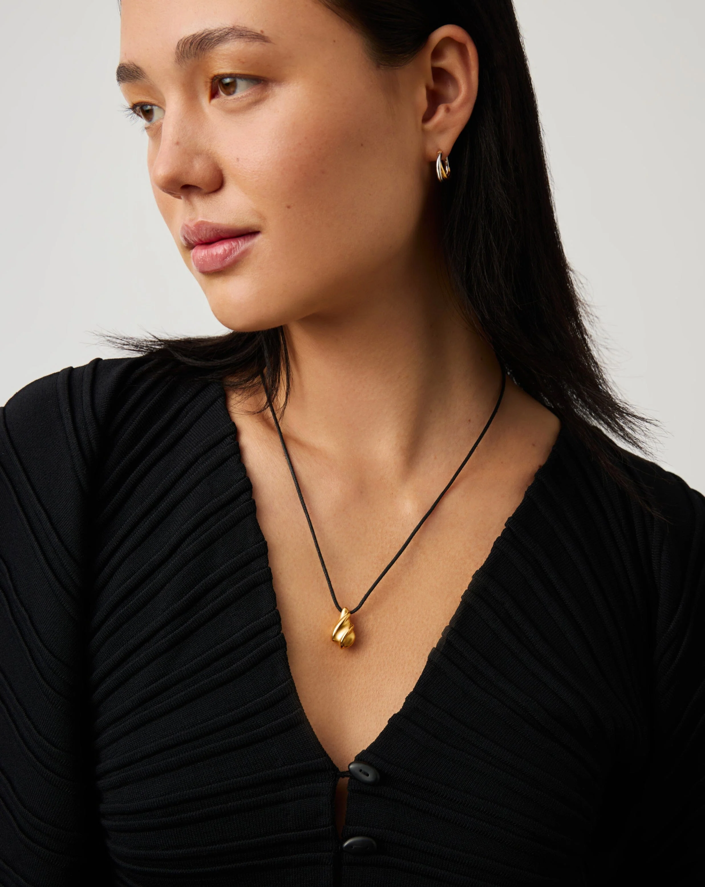 Savi Ridge Droplet Pendant Cord Necklace | 18ct Gold Plated - Image 2