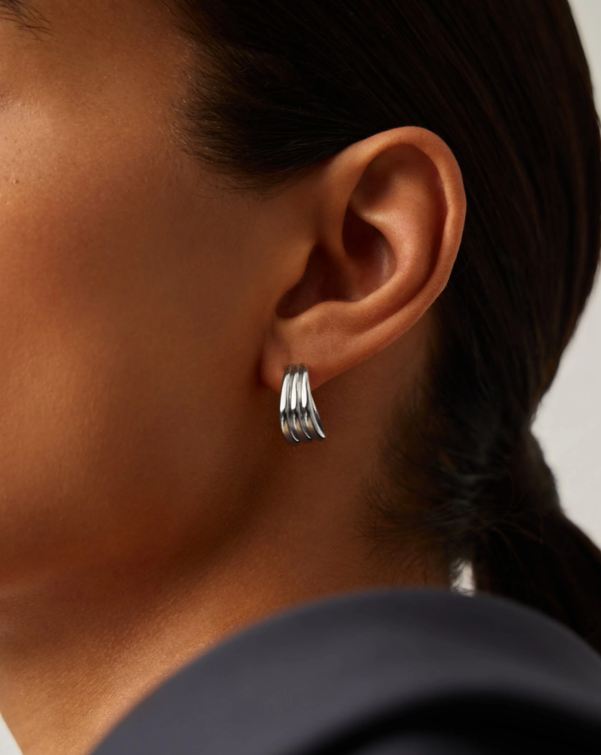 Savi Triple Ridge Hoop Earrings | Sterling Silver - Image 2