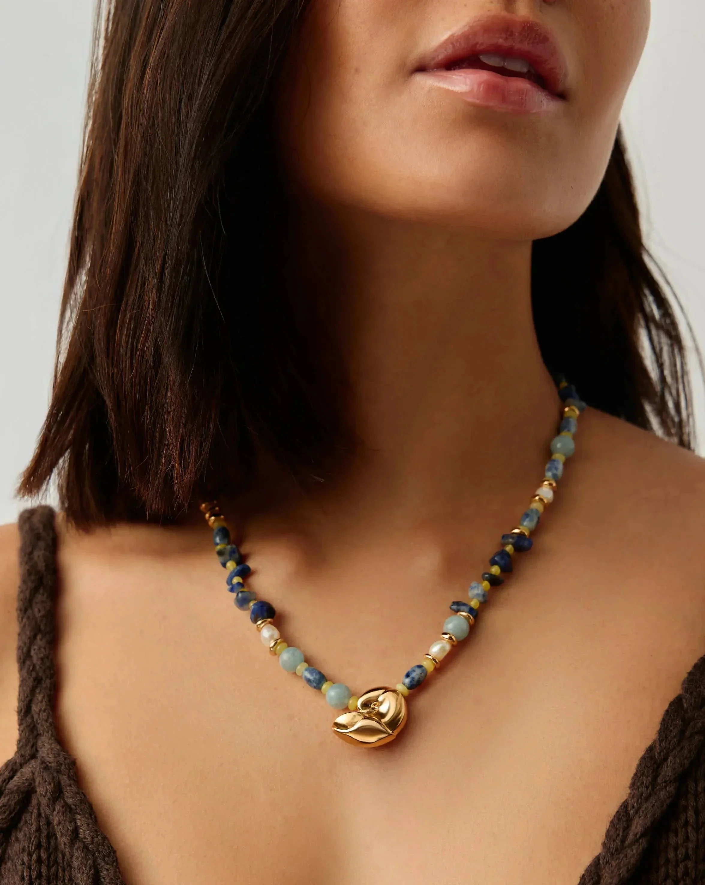 Shell Statement Multi Beaded Necklace | 18ct Gold Plated/Multi Gemstone - Image 3