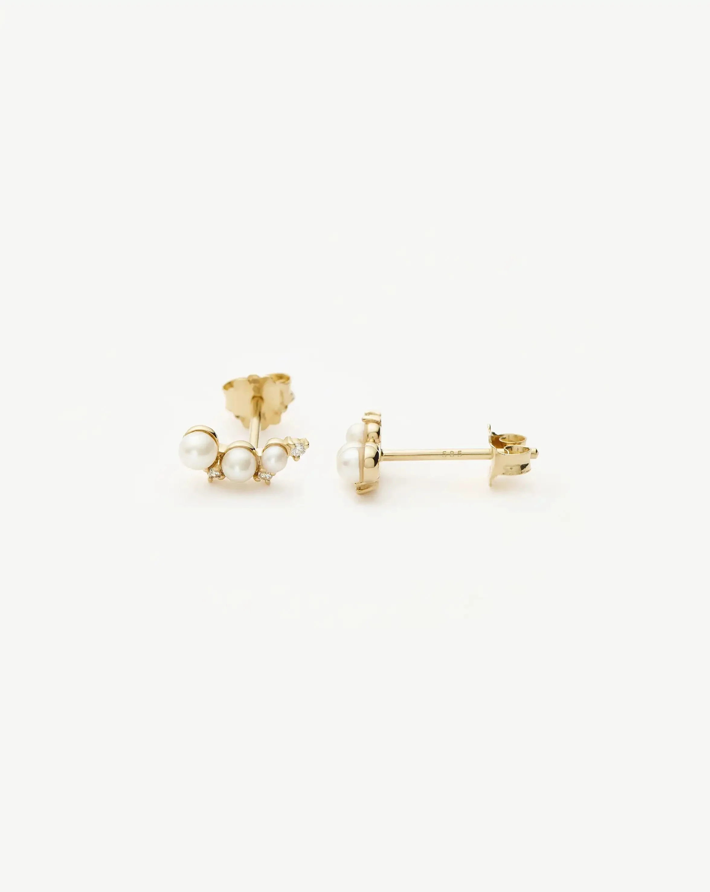 Solid Gold Diamond & Pearl Mini Climber Stud Earrings | 14ct Solid Gold/Pearl - Image 4