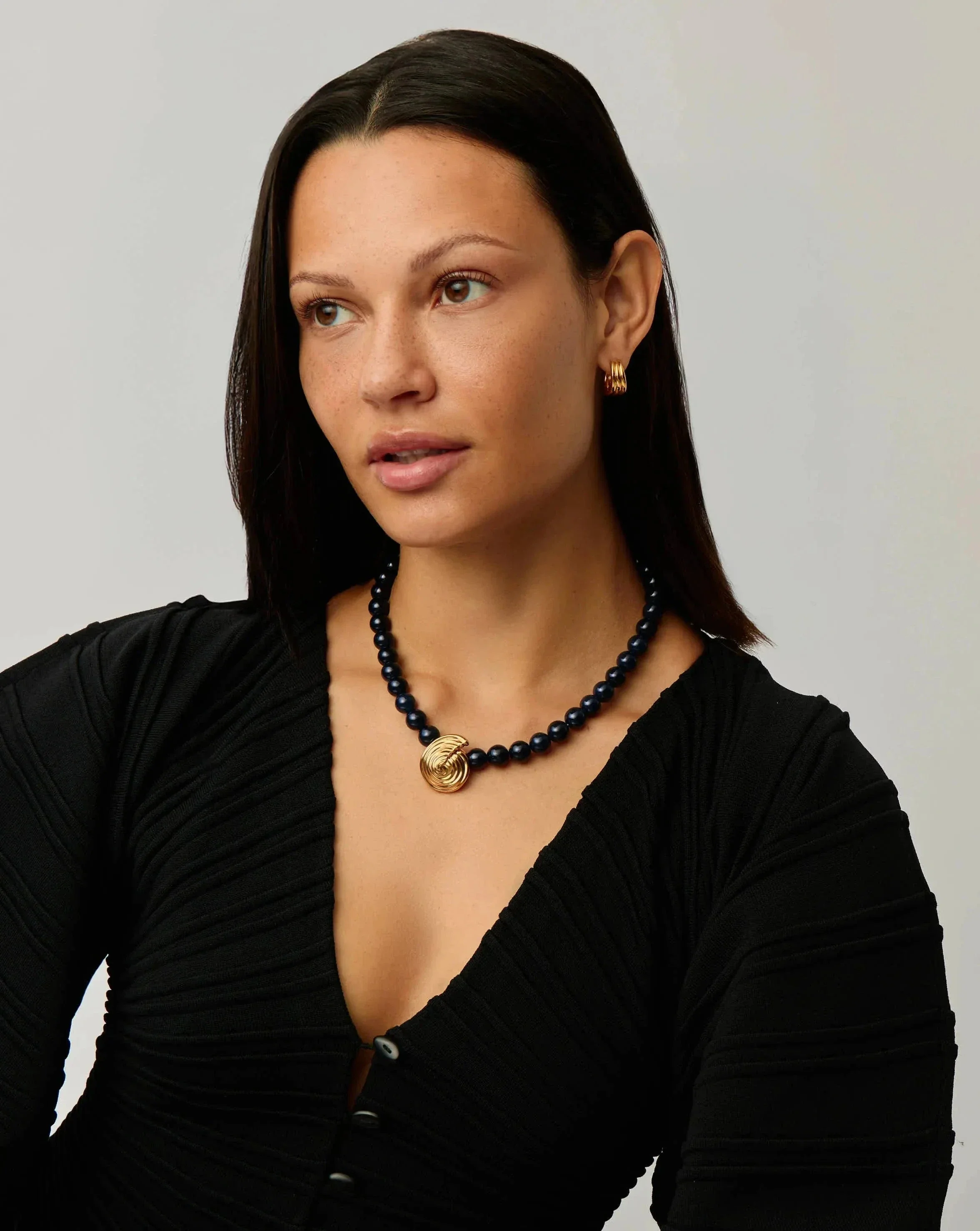 Spiral Gemstone Beaded Pendant Necklace | 18ct Gold Plated/Dark Blue Crystal Quartz - Image 3