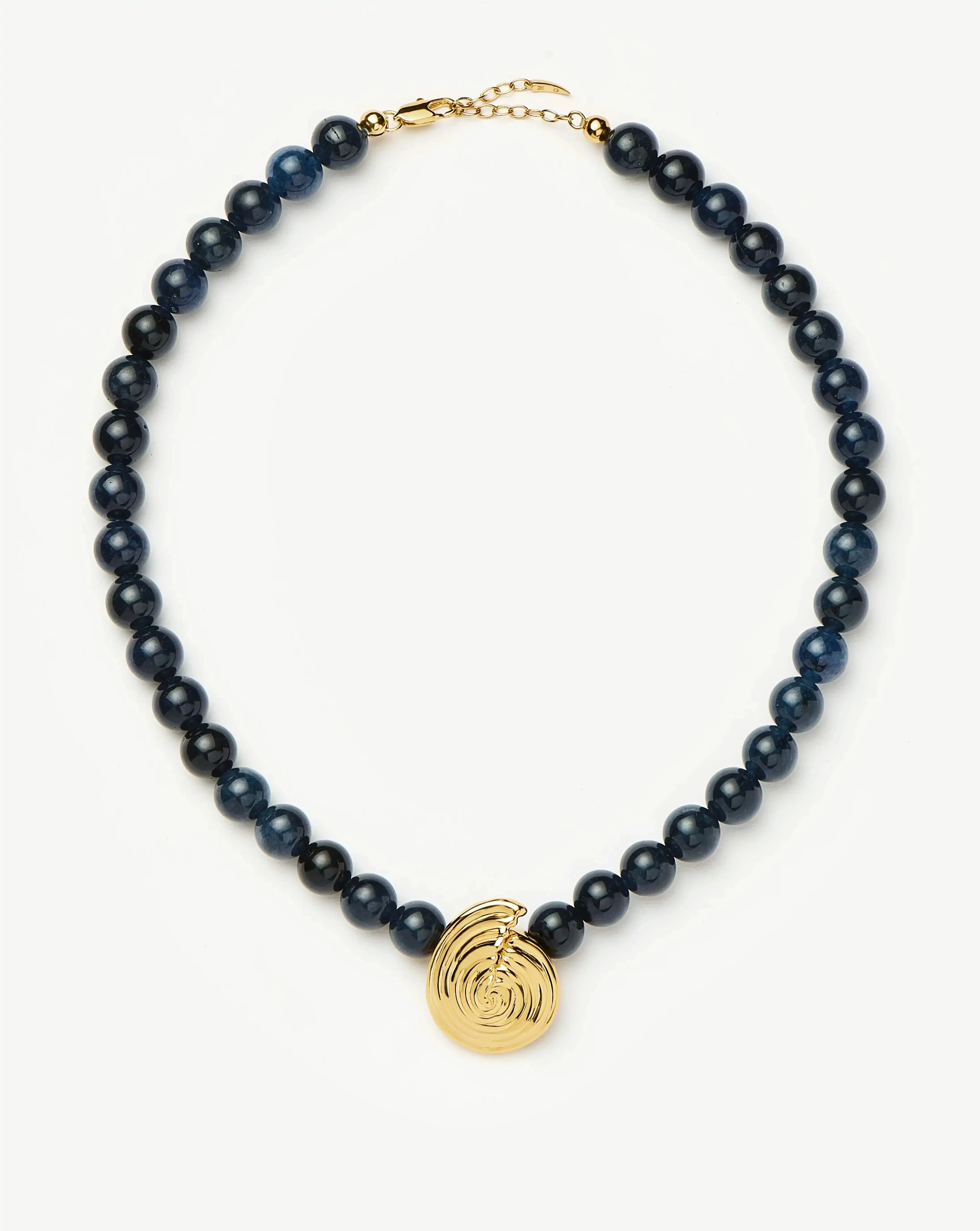 Spiral Gemstone Beaded Pendant Necklace | 18ct Gold Plated/Dark Blue Crystal Quartz - Image 5