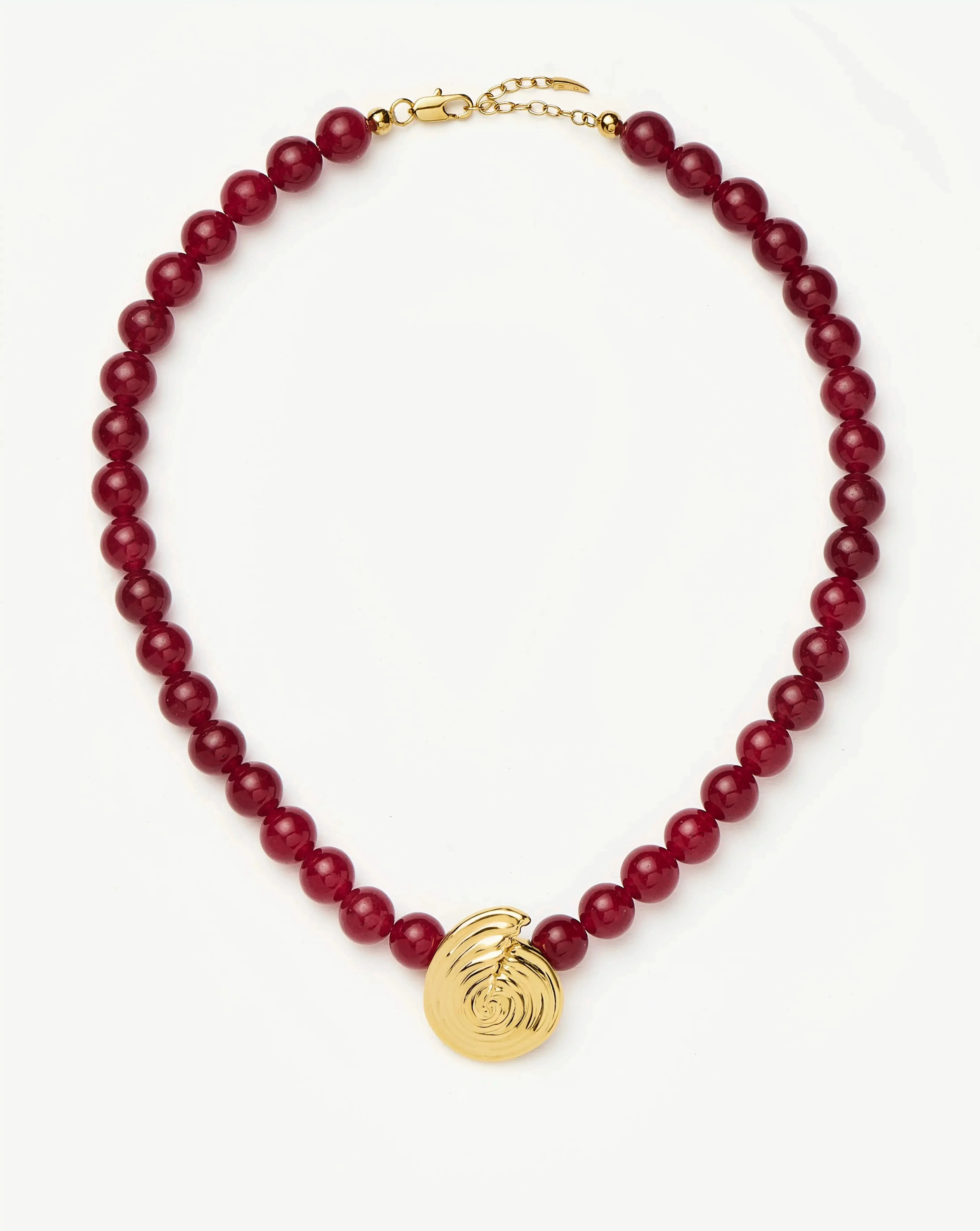 Spiral Gemstone Beaded Pendant Necklace | 18ct Gold Plated/Dark Cherry Crystal Quartz