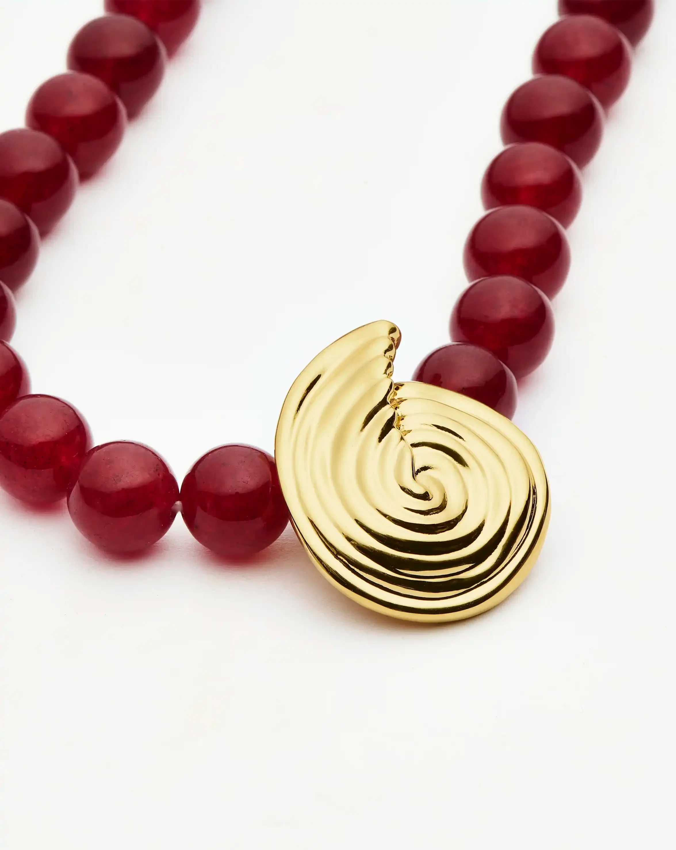 Spiral Gemstone Beaded Pendant Necklace | 18ct Gold Plated/Dark Cherry Crystal Quartz - Image 4