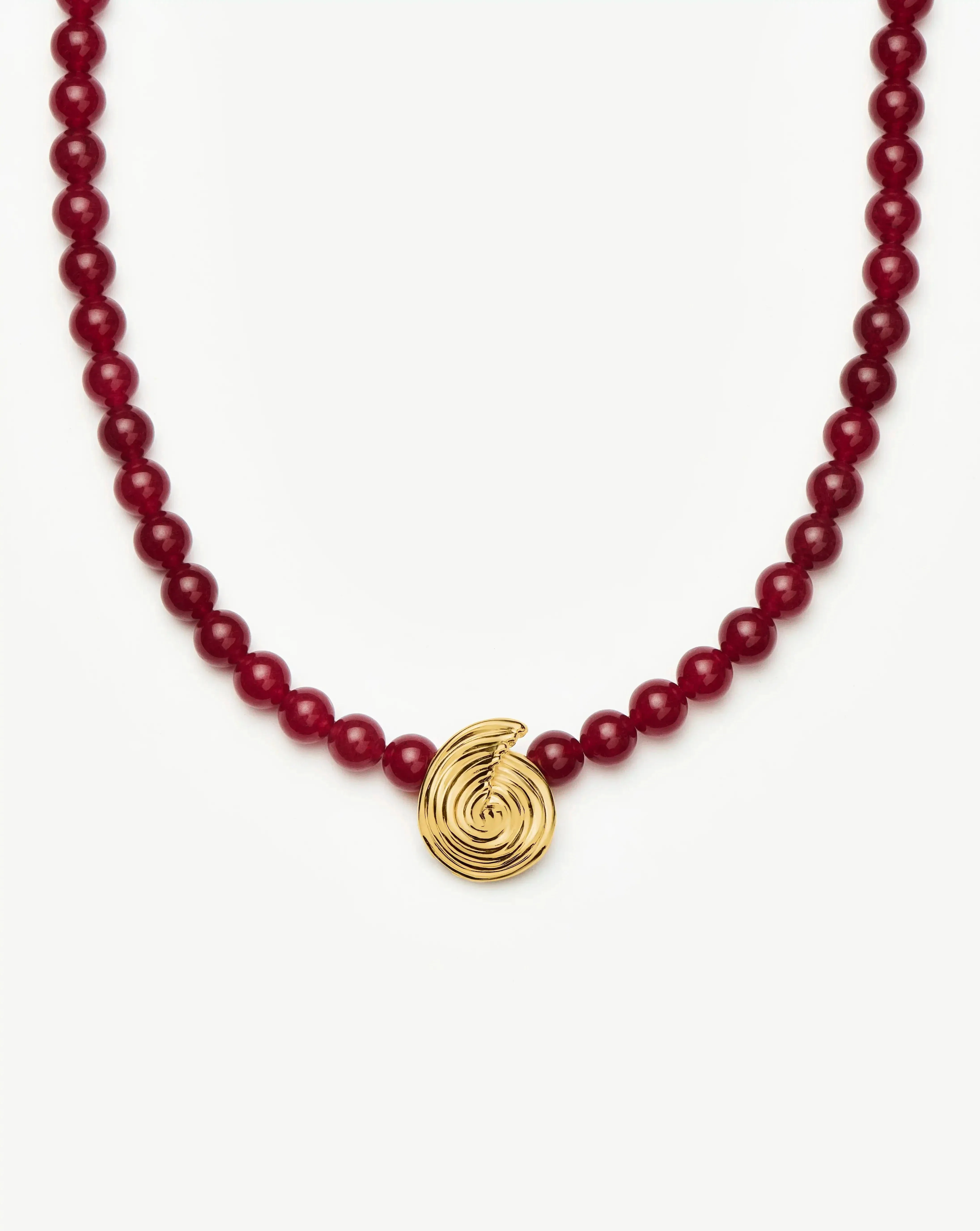 Spiral Gemstone Beaded Pendant Necklace | 18ct Gold Plated/Dark Cherry Crystal Quartz - Image 5