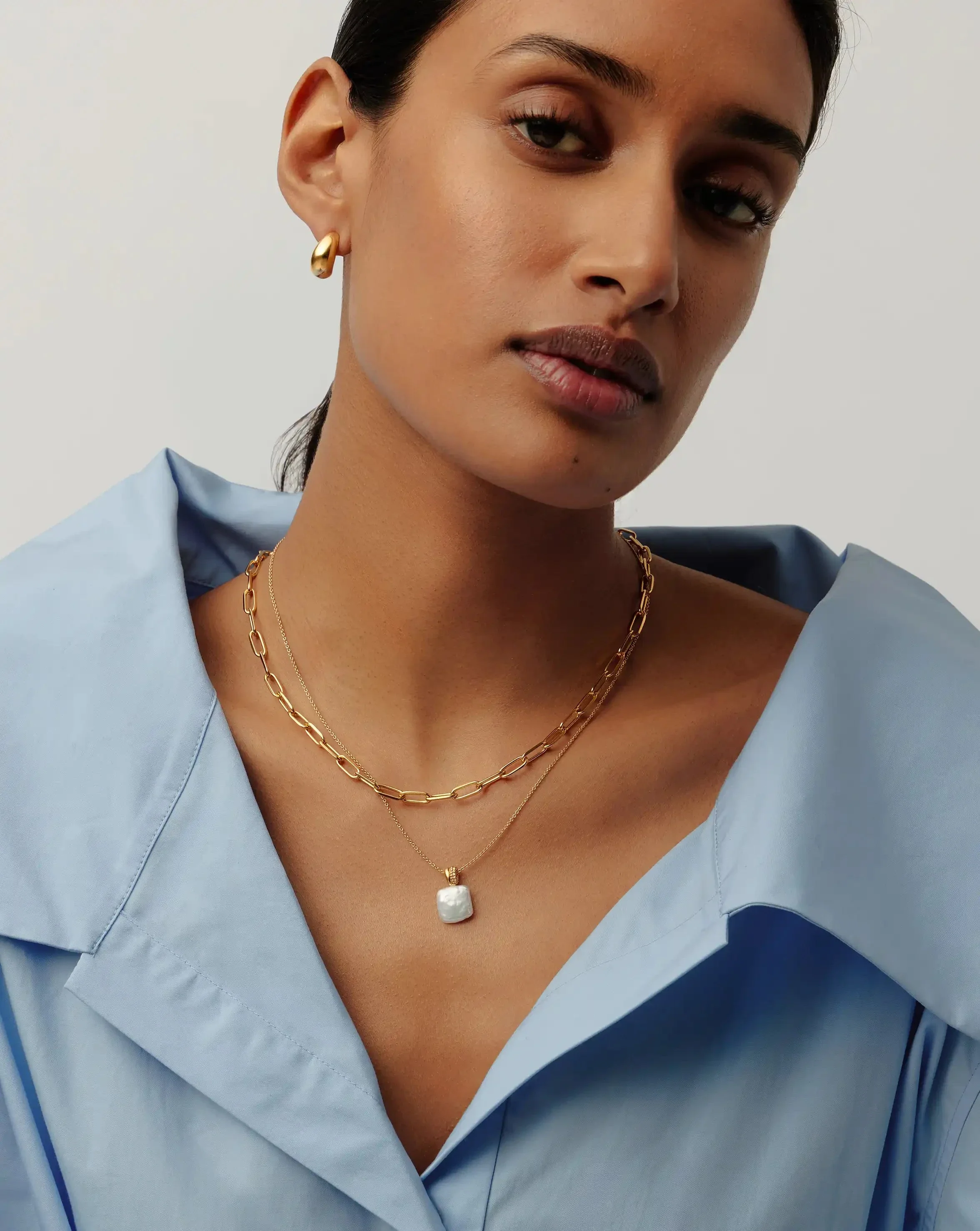 Square Pearl Baya Pendant Necklace | 18ct Gold Vermeil/Pearl - Image 3