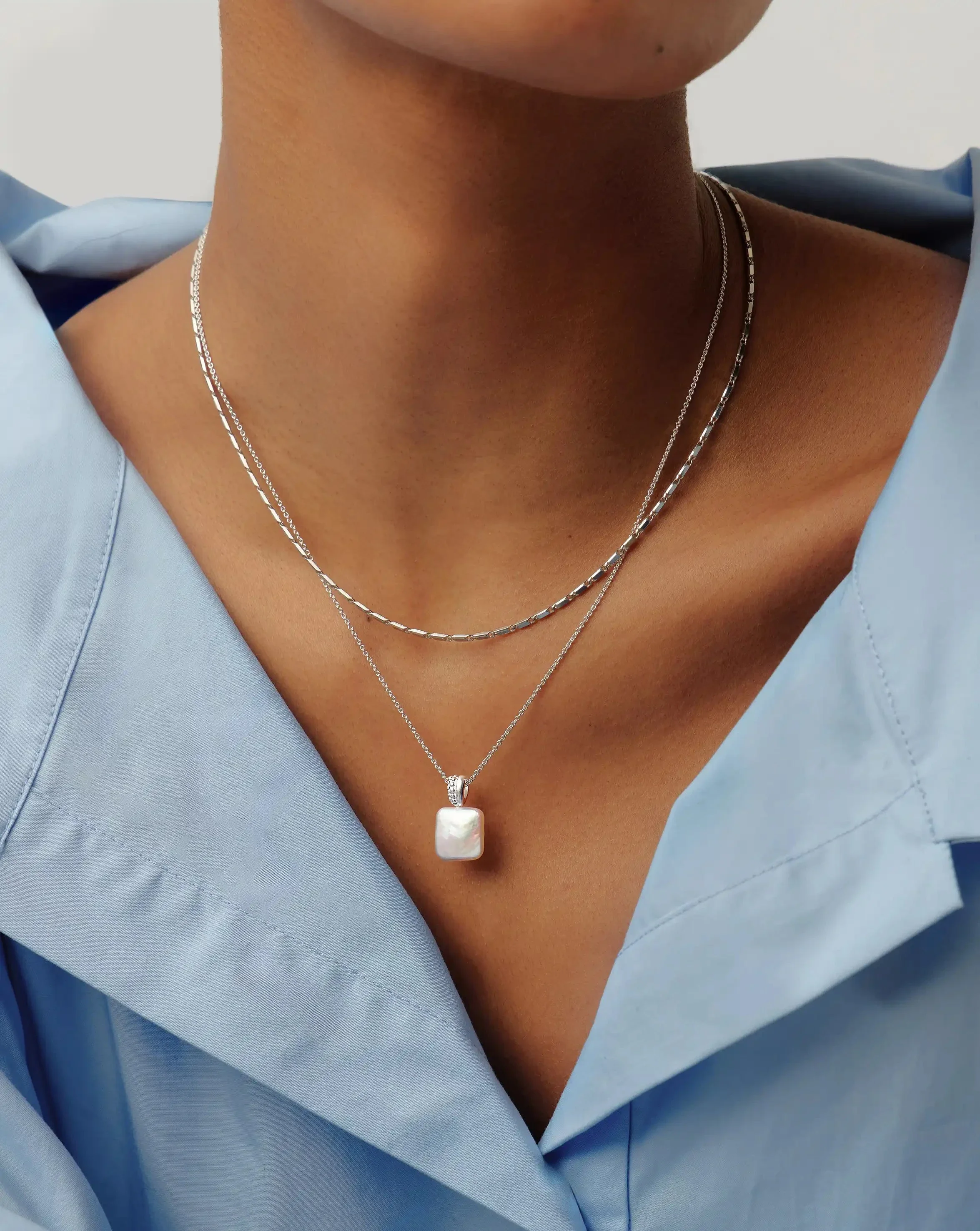 Square Pearl Baya Pendant Necklace | Sterling Silver/Pearl - Image 2