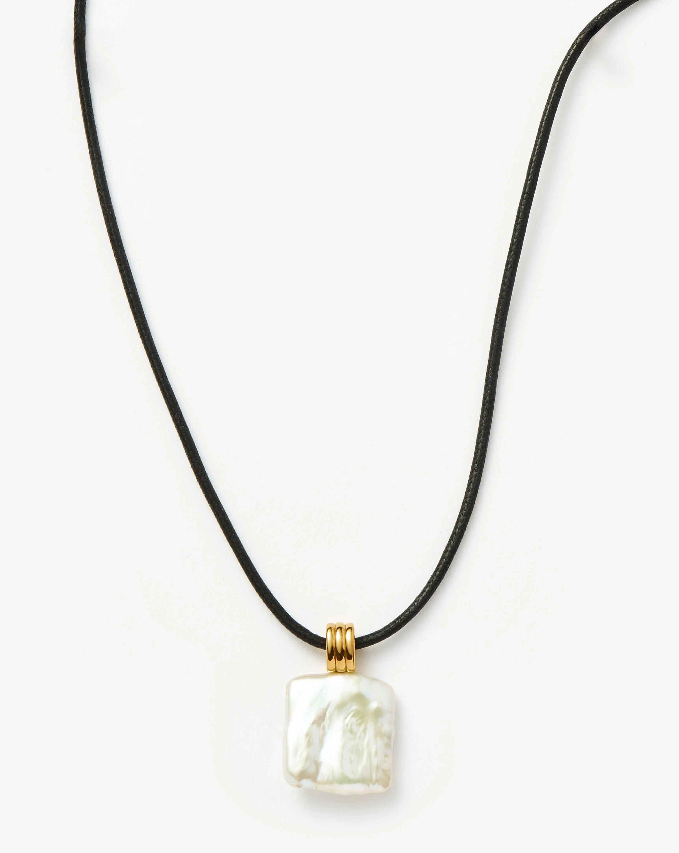 Square Pearl Pendant Cord Necklace | 18ct Gold Vermeil/Pearl