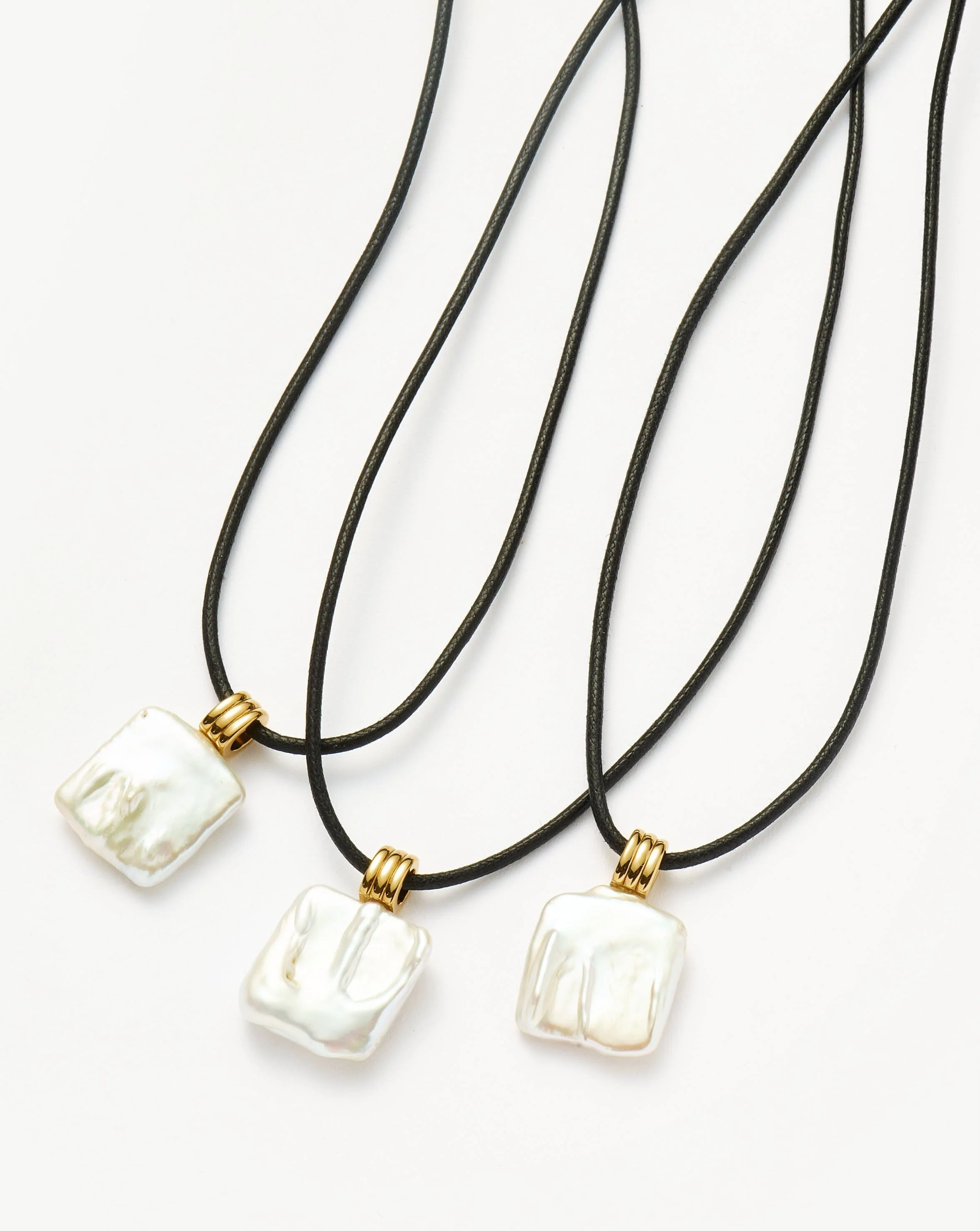 Square Pearl Pendant Cord Necklace | 18ct Gold Vermeil/Pearl - Image 5