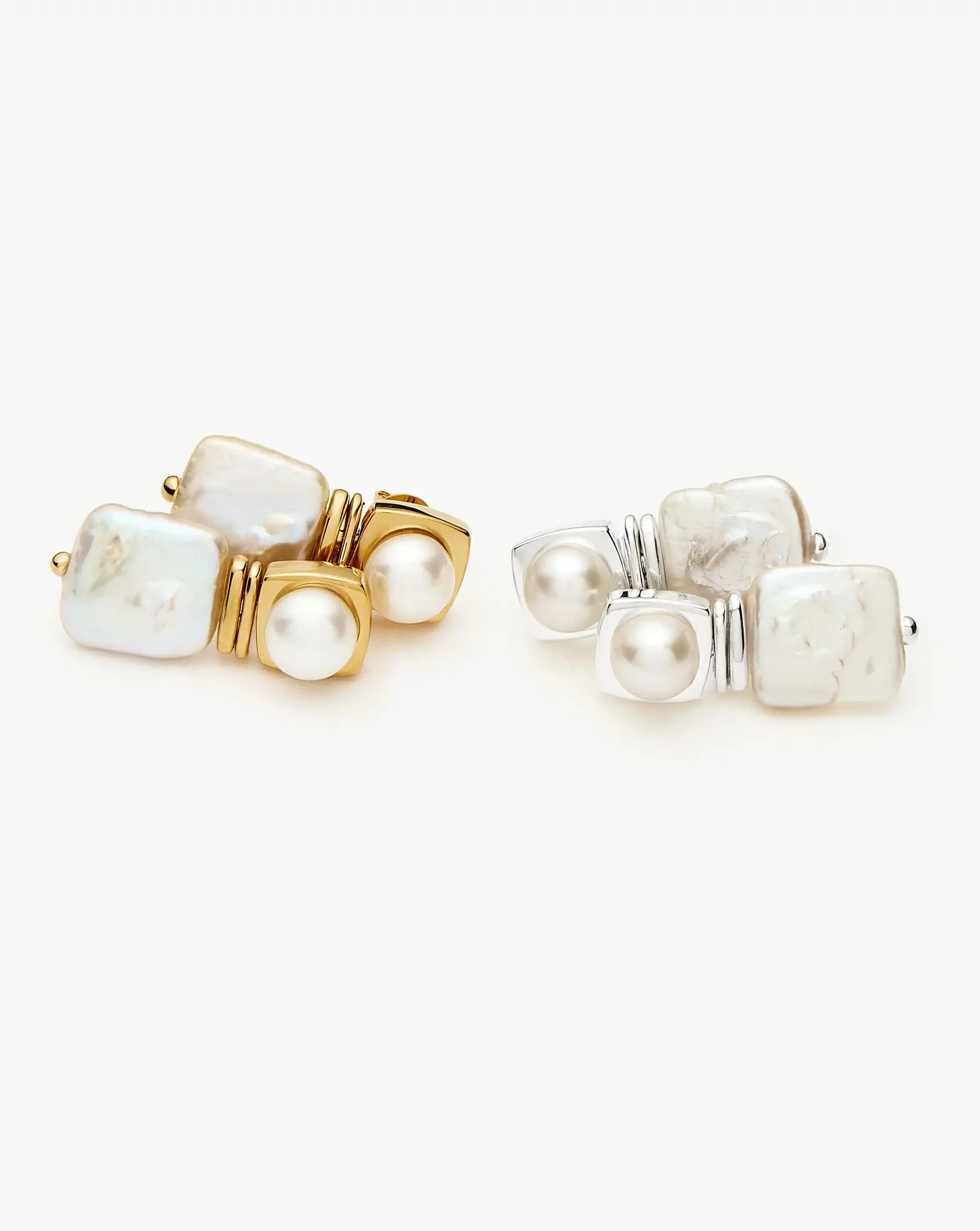 Square Pearl Small Stud Earrings | Silver Plated - Image 4