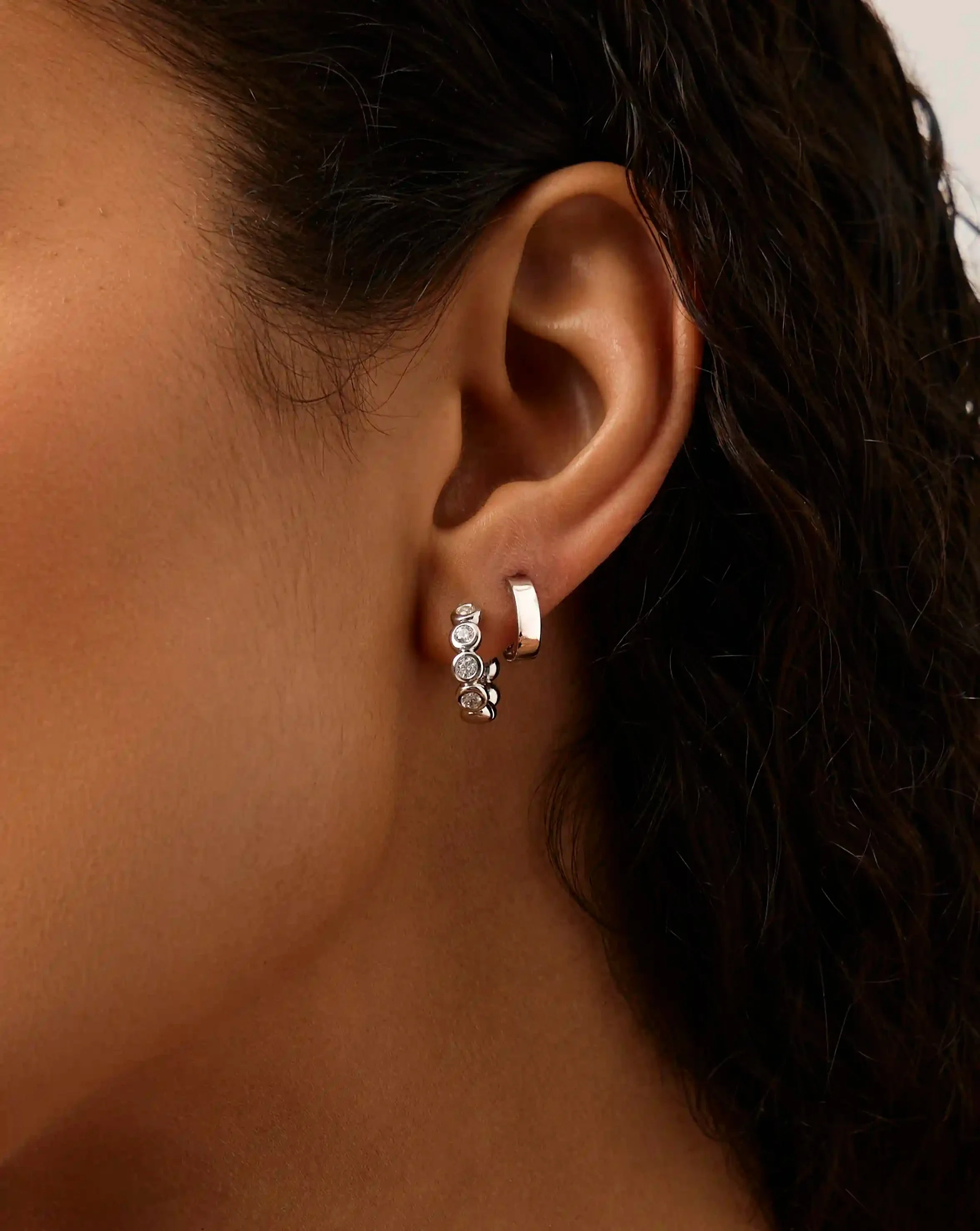 Tennis & Chubby Hoop Earring Set | Sterling Silver - Image 3