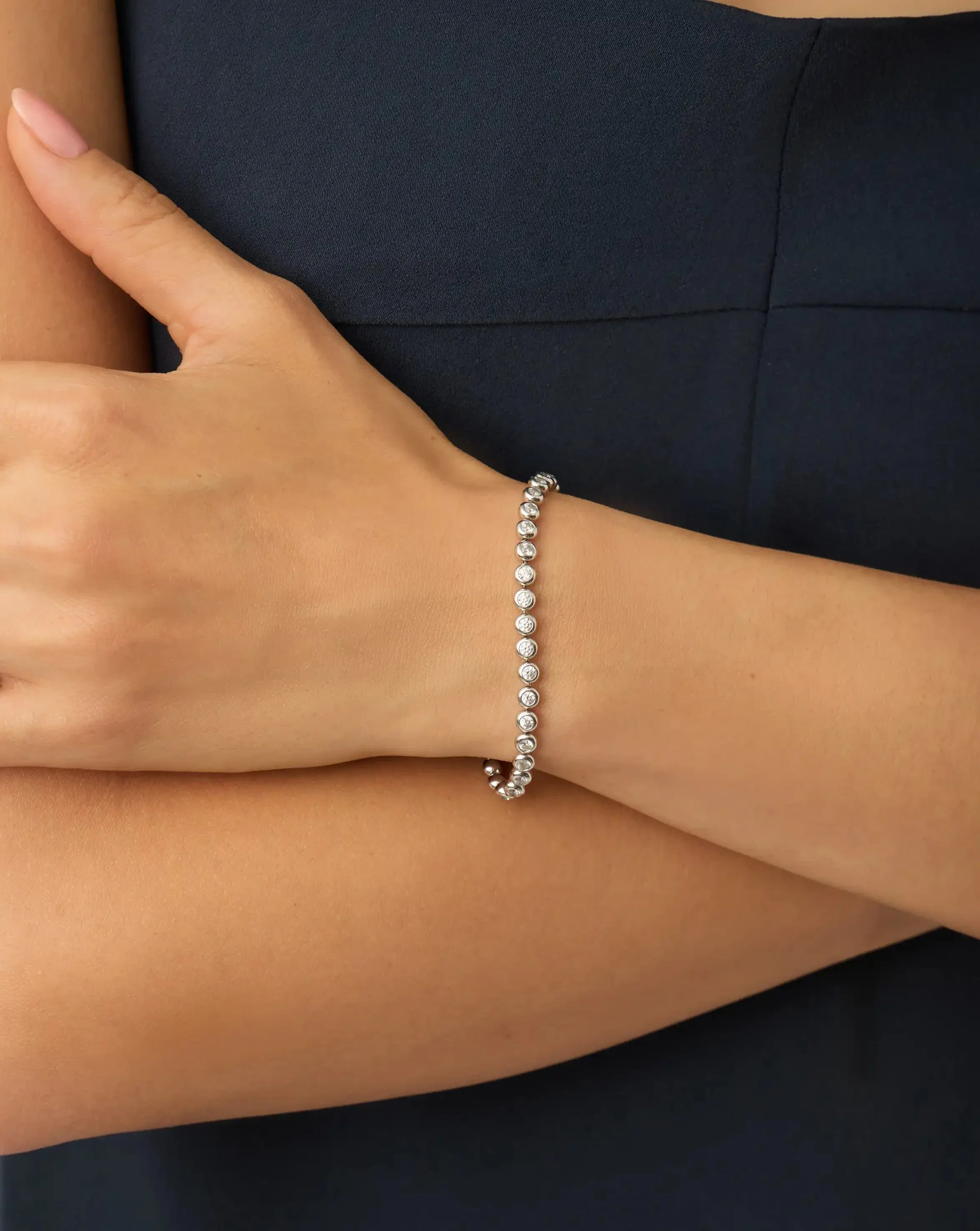 Tennis Round Necklace & Bracelet Set | Silver Plated/Sterling Silver/Cubic Zirconia - Image 6