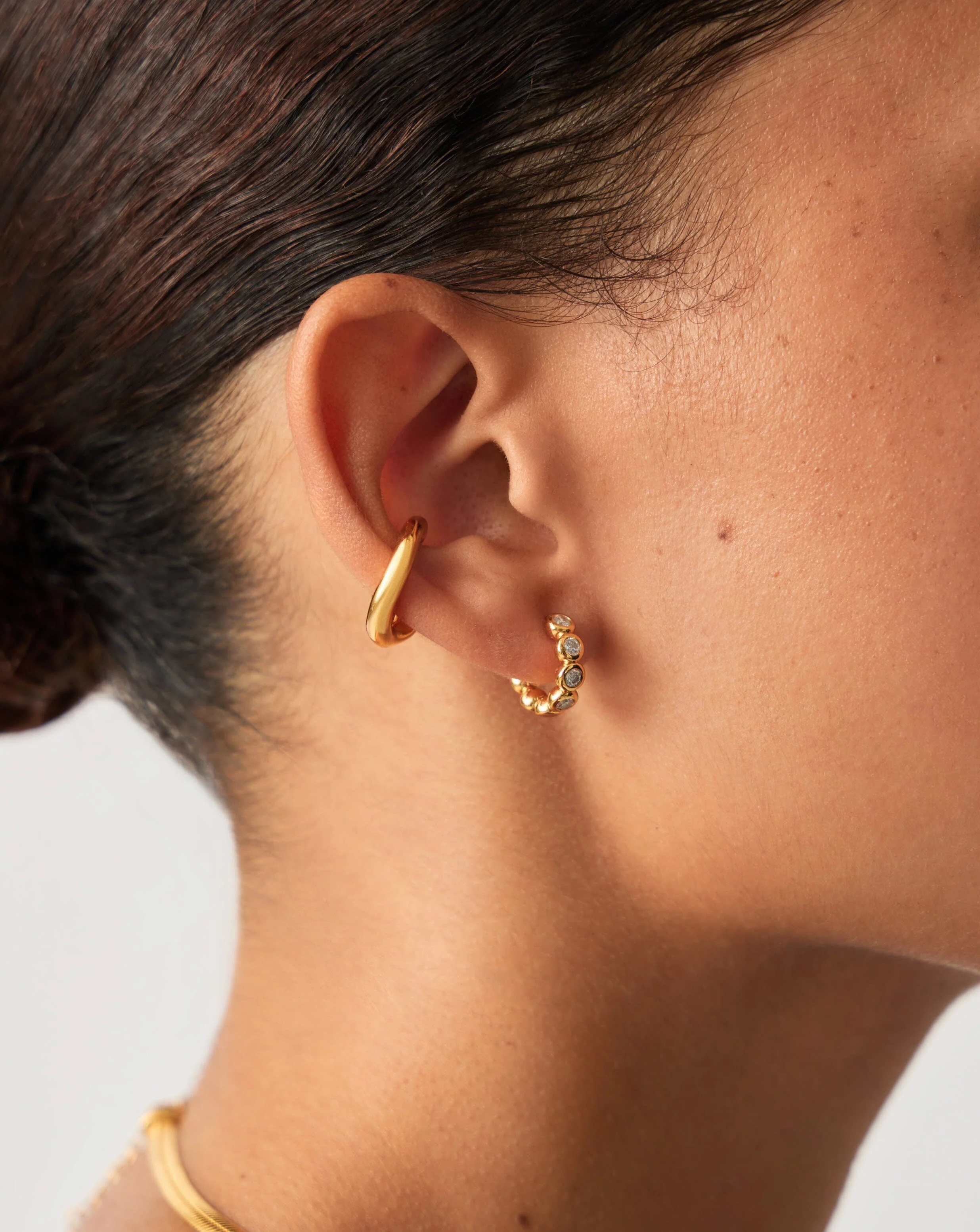 Tennis Small Hoop Earrings | 18ct Gold Vermeil Cubic Zirconia - Image 2