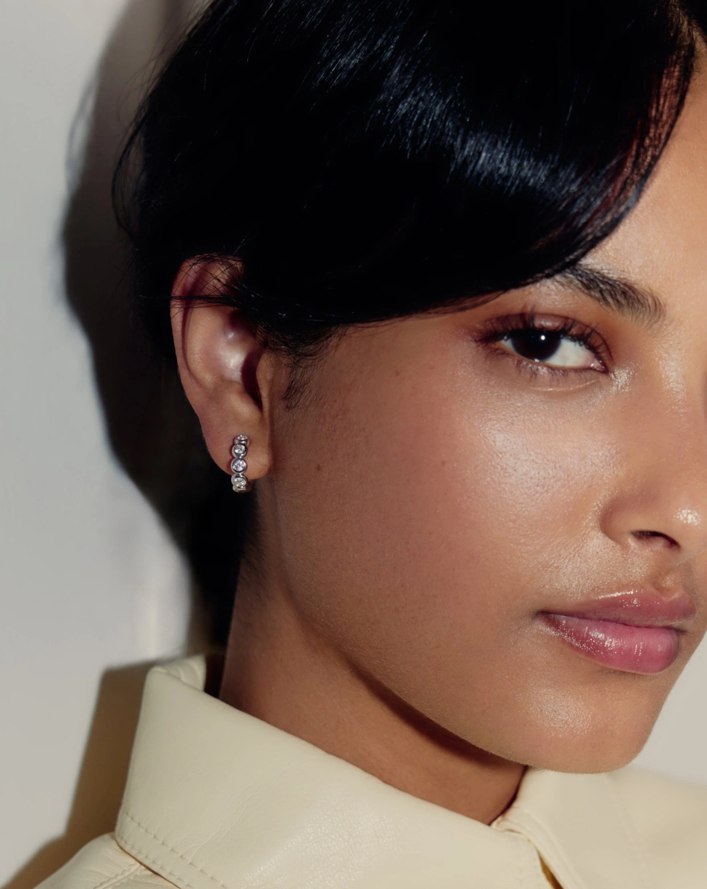 Tennis Small Hoop Earrings| Sterling Silver Cubic Zirconia - Image 2