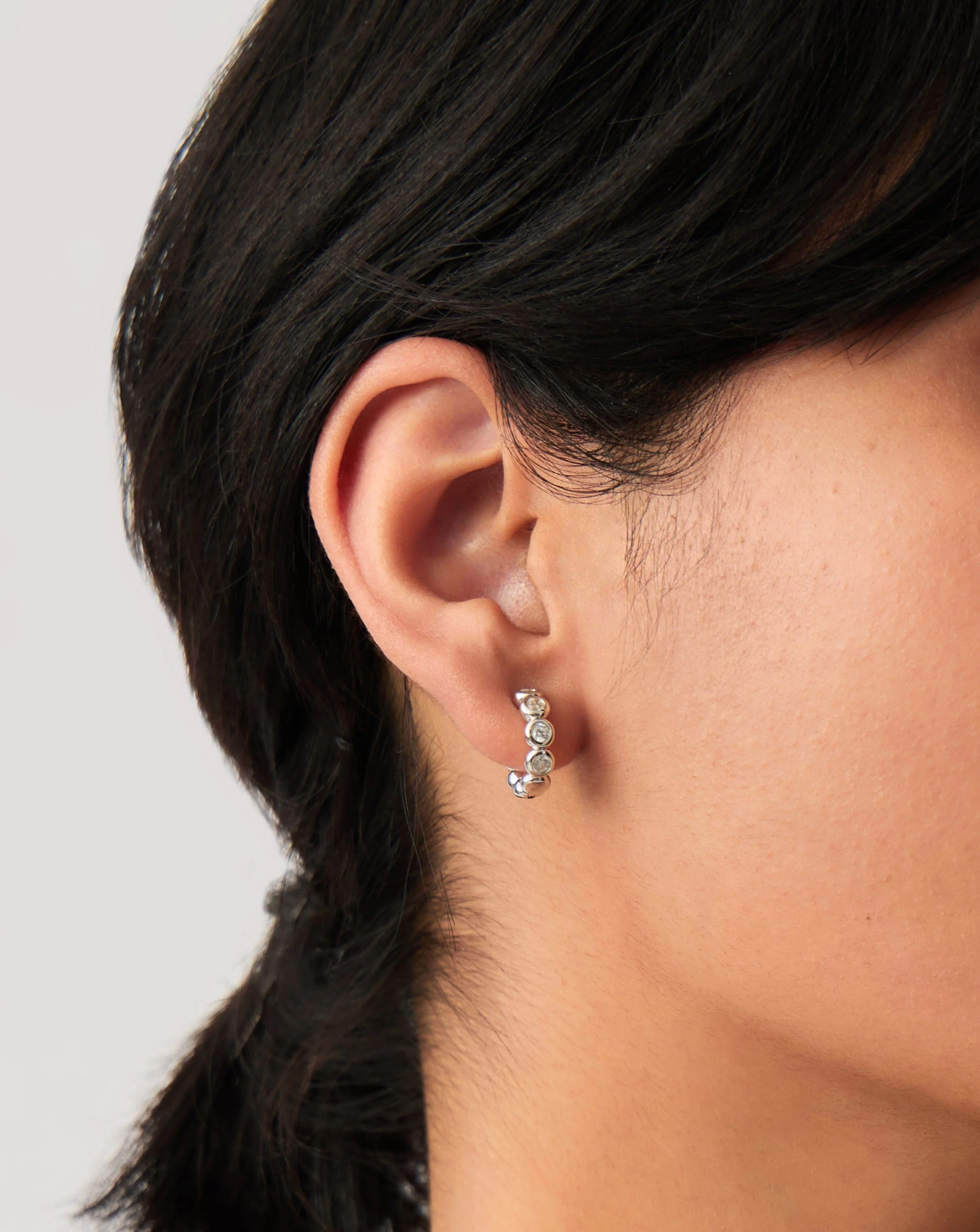 Tennis Small Hoop Earrings| Sterling Silver Cubic Zirconia - Image 3