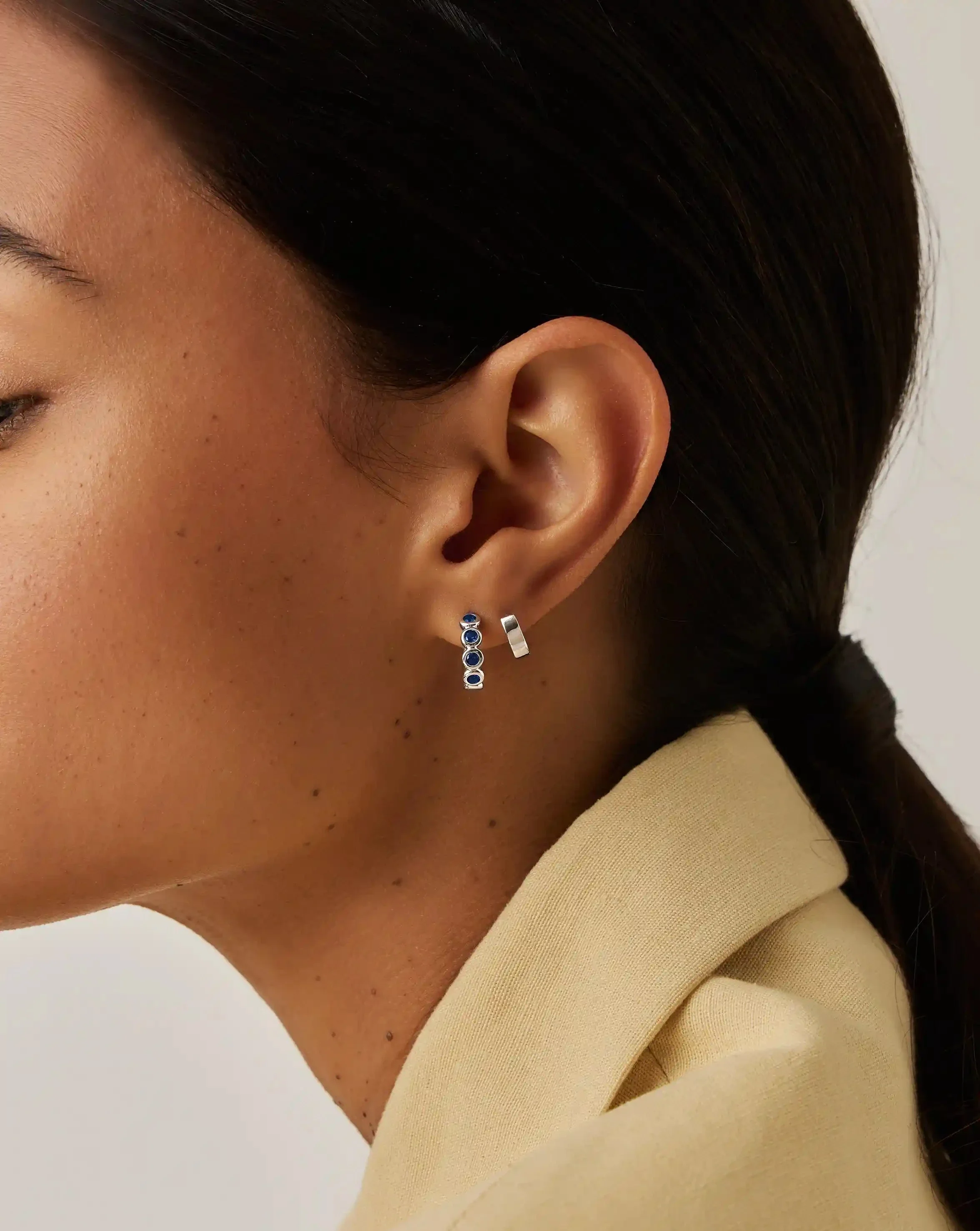 Tennis Small Hoop Earrings | Sterling Silver/Sapphire Blue Nano-crystal - Image 2
